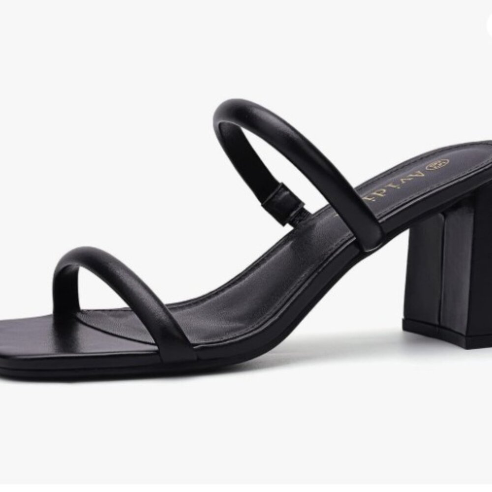 NEW Women's Square Open Toe Heeled Sandals Two Strap Mules Slip On Block Chunky